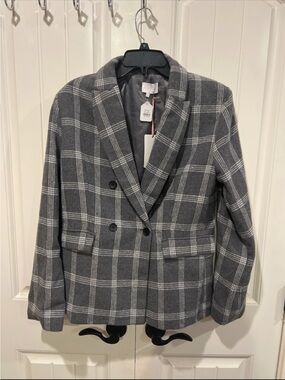 entro Gray Plaid Double-Breasted Blazer